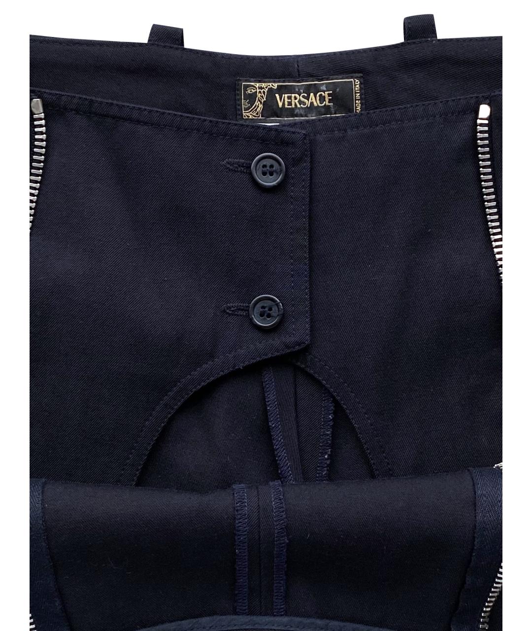 VERSACE Темно-синие шерстяные повседневные брюки, фото 14