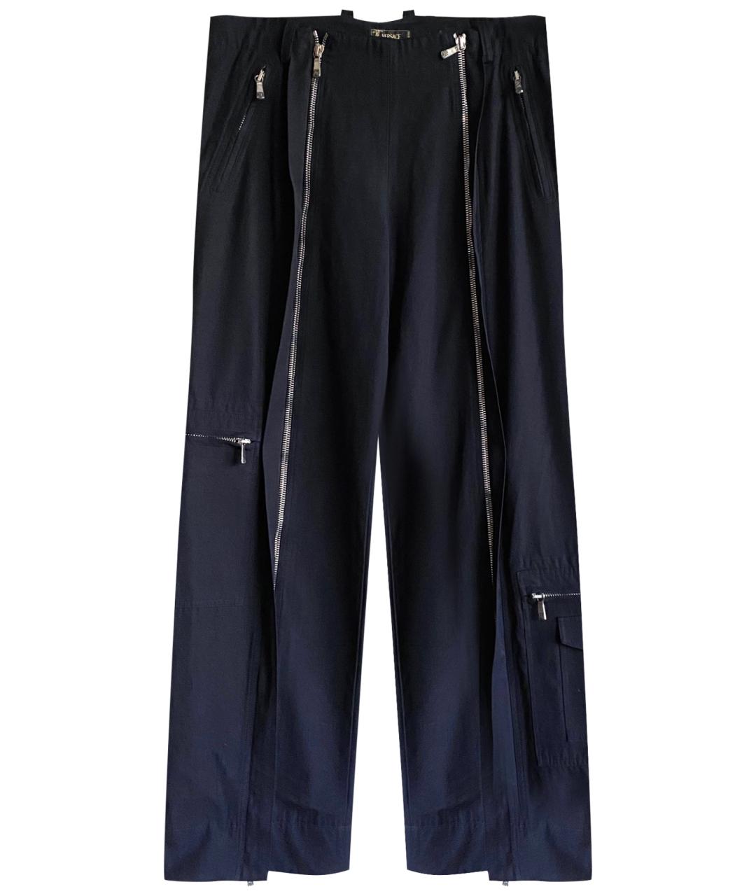 VERSACE Темно-синие шерстяные повседневные брюки, фото 1