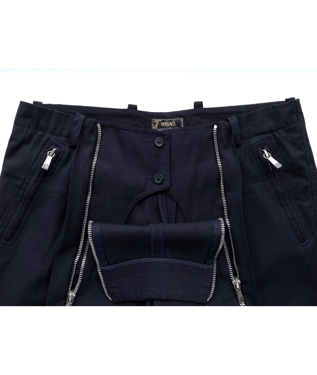 VERSACE Темно-синие шерстяные повседневные брюки, фото 5