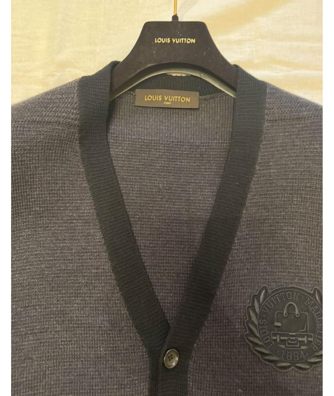 LOUIS VUITTON Антрацитовый шерстяной кардиган, фото 4