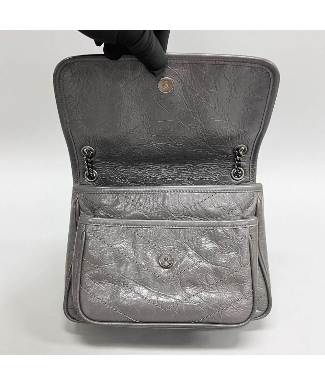 SAINT LAURENT Серая кожаная сумка через плечо, фото 4