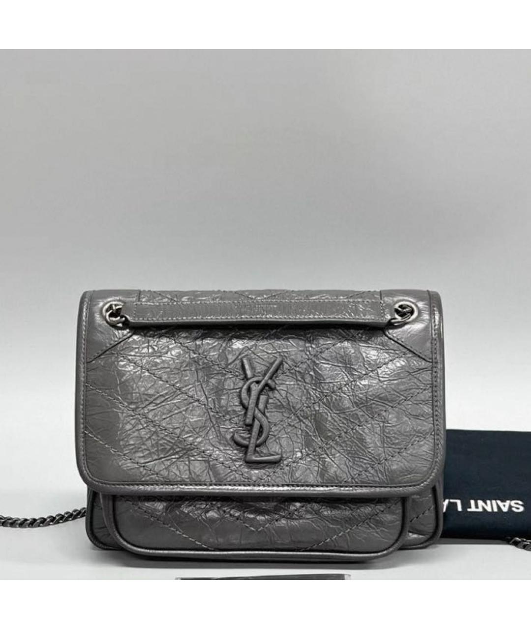 SAINT LAURENT Серая кожаная сумка через плечо, фото 5