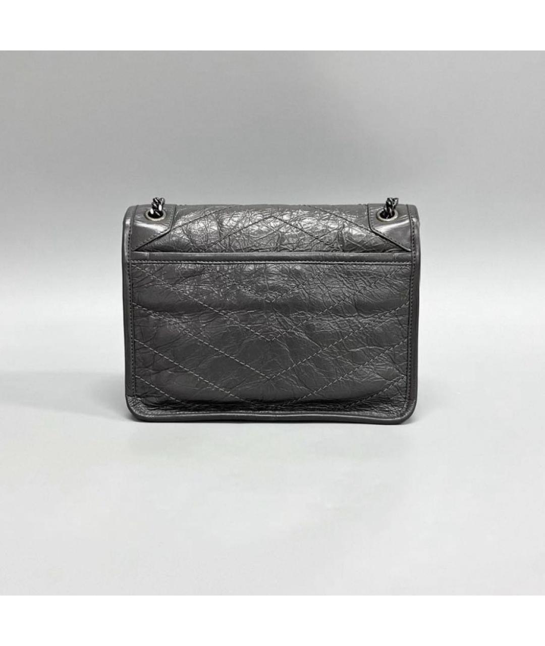 SAINT LAURENT Серая кожаная сумка через плечо, фото 2