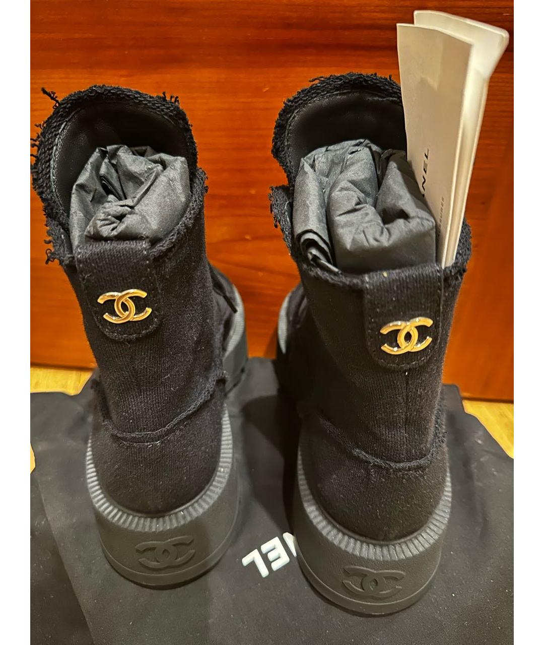 CHANEL Черные текстильные ботинки, фото 4
