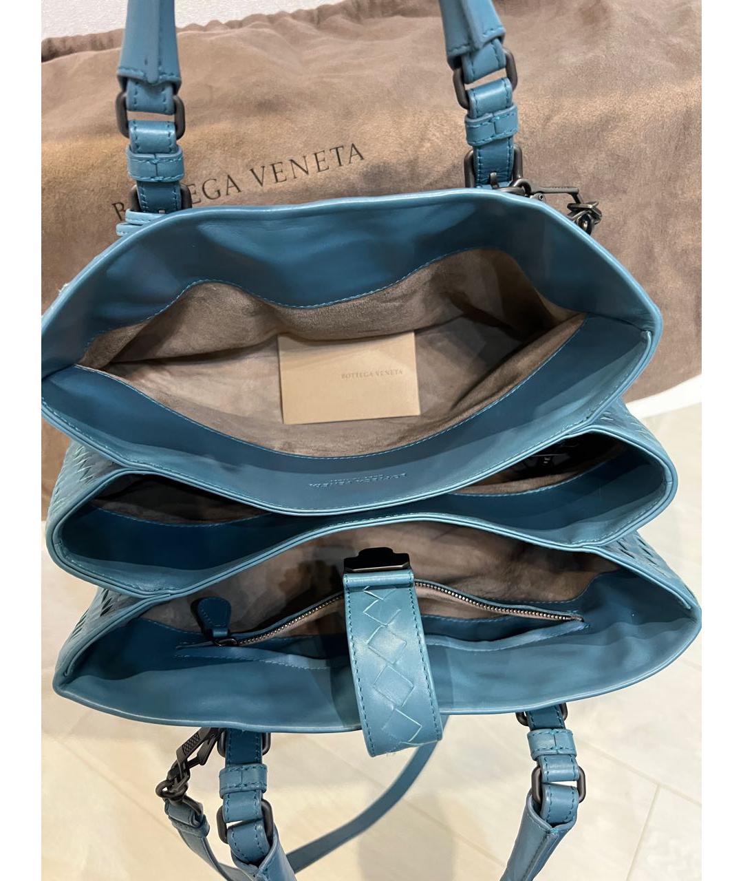 BOTTEGA VENETA Голубая кожаная сумка с короткими ручками, фото 4
