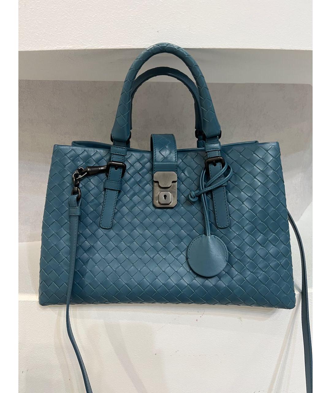 BOTTEGA VENETA Голубая кожаная сумка с короткими ручками, фото 6