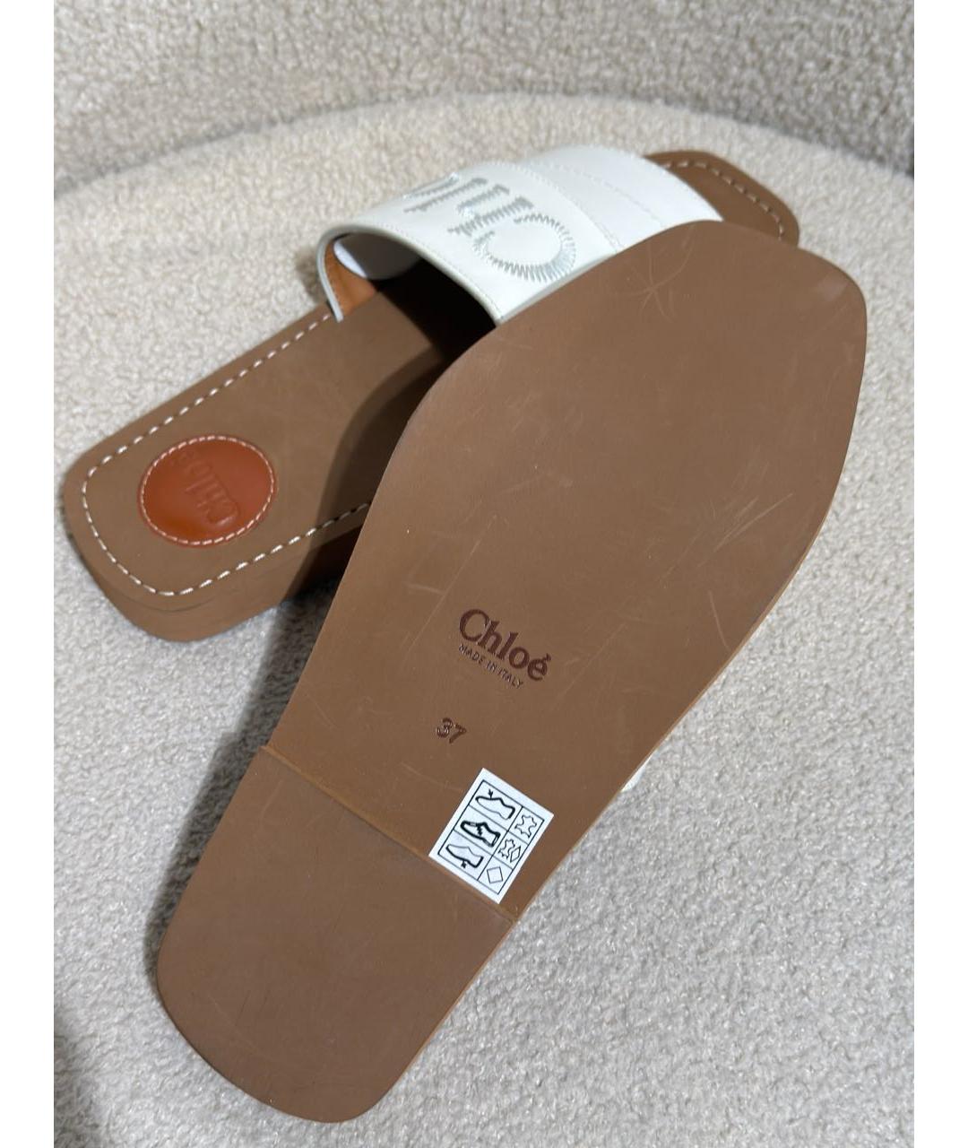 CHLOE Белые кожаные шлепанцы, фото 6