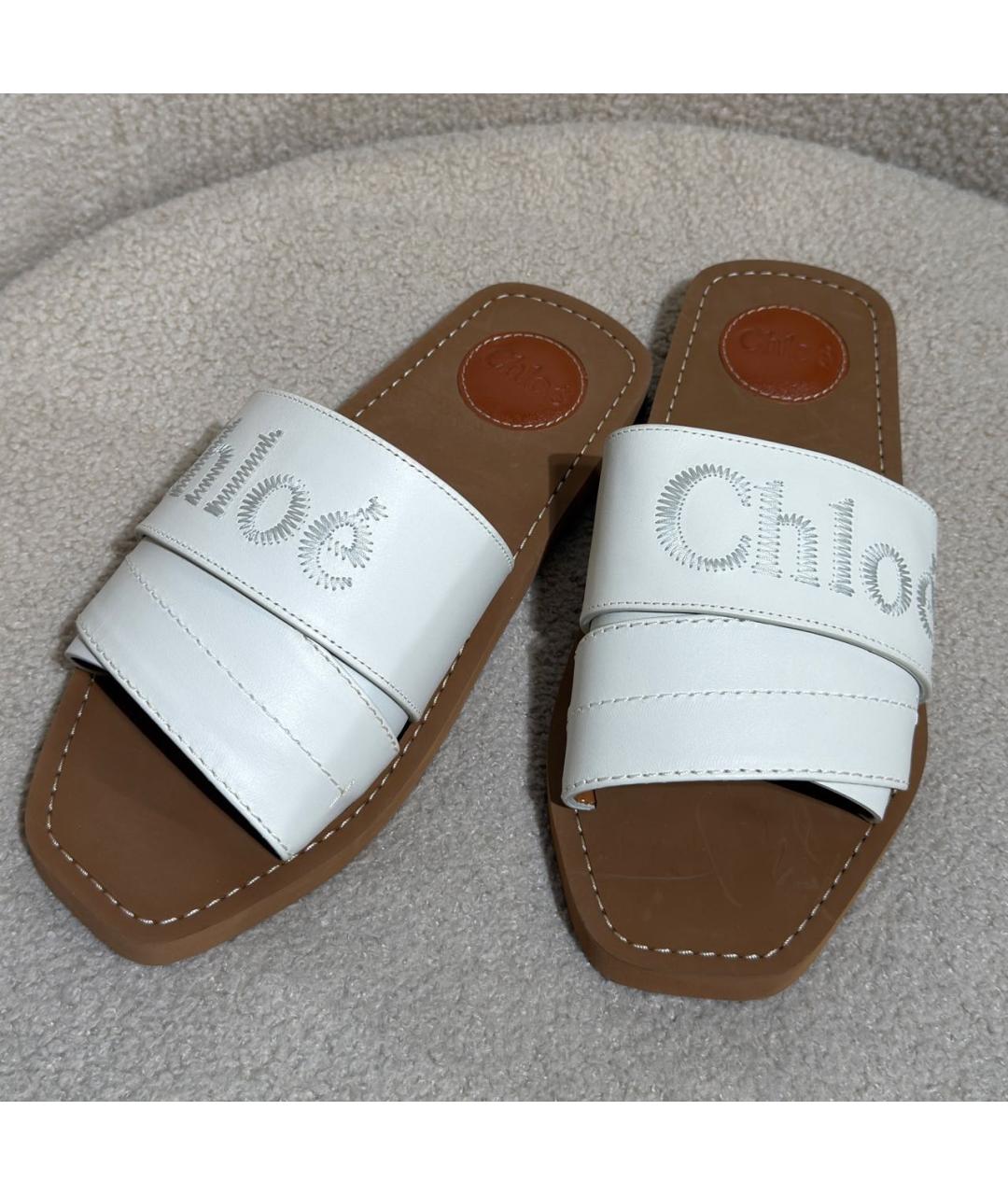CHLOE Белые кожаные шлепанцы, фото 5