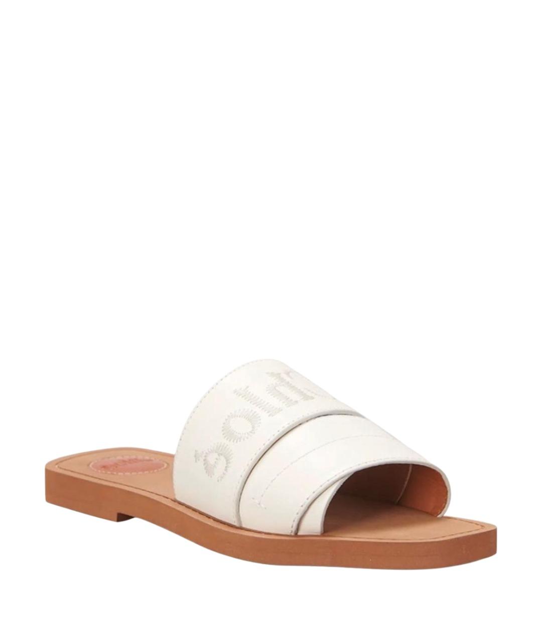 CHLOE Белые кожаные шлепанцы, фото 1