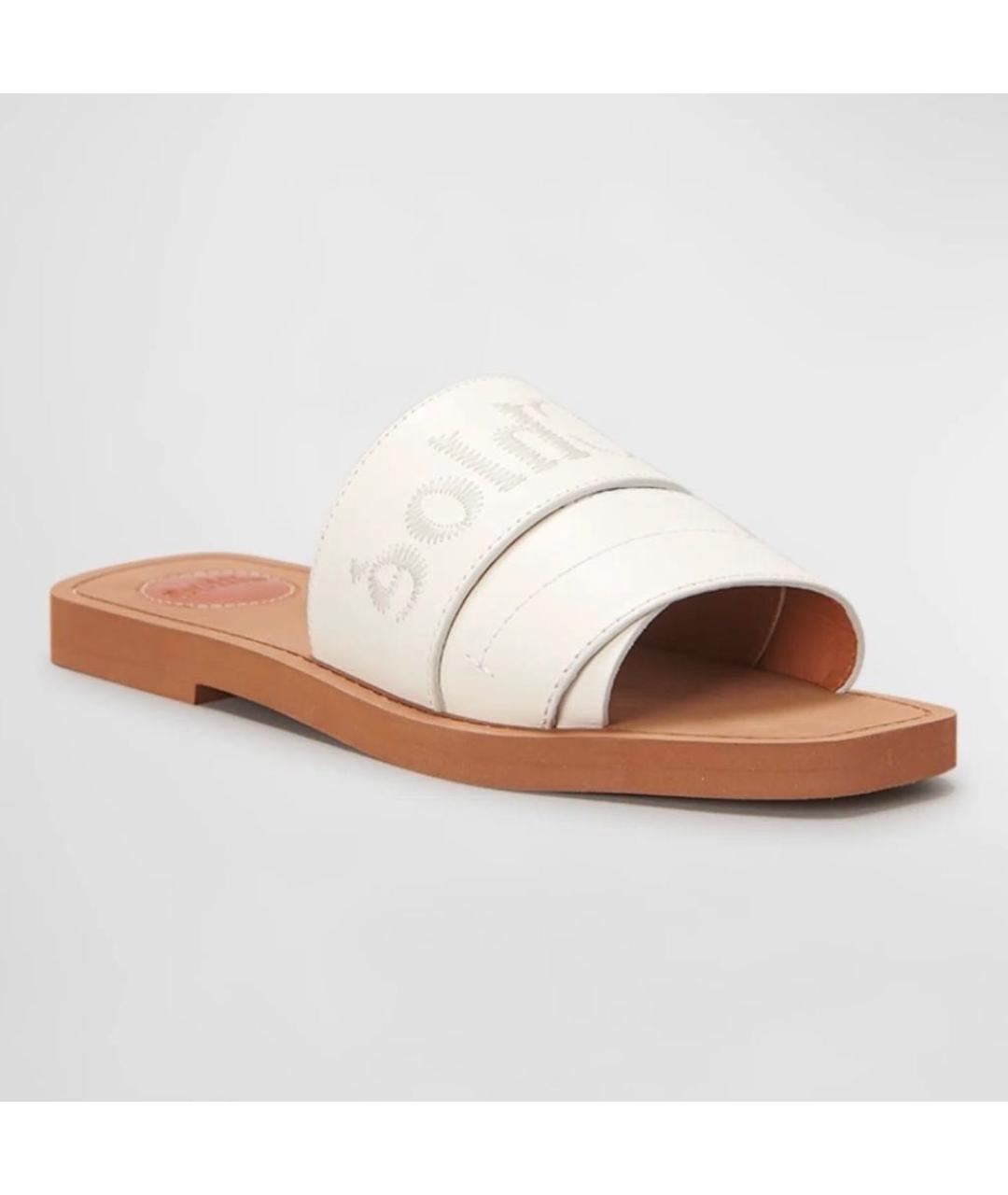 CHLOE Белые кожаные шлепанцы, фото 7