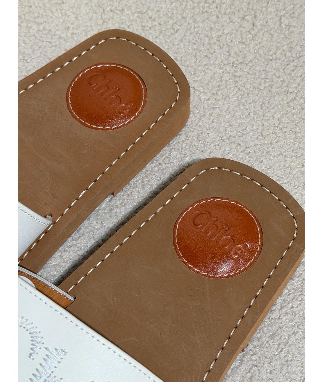 CHLOE Белые кожаные шлепанцы, фото 3