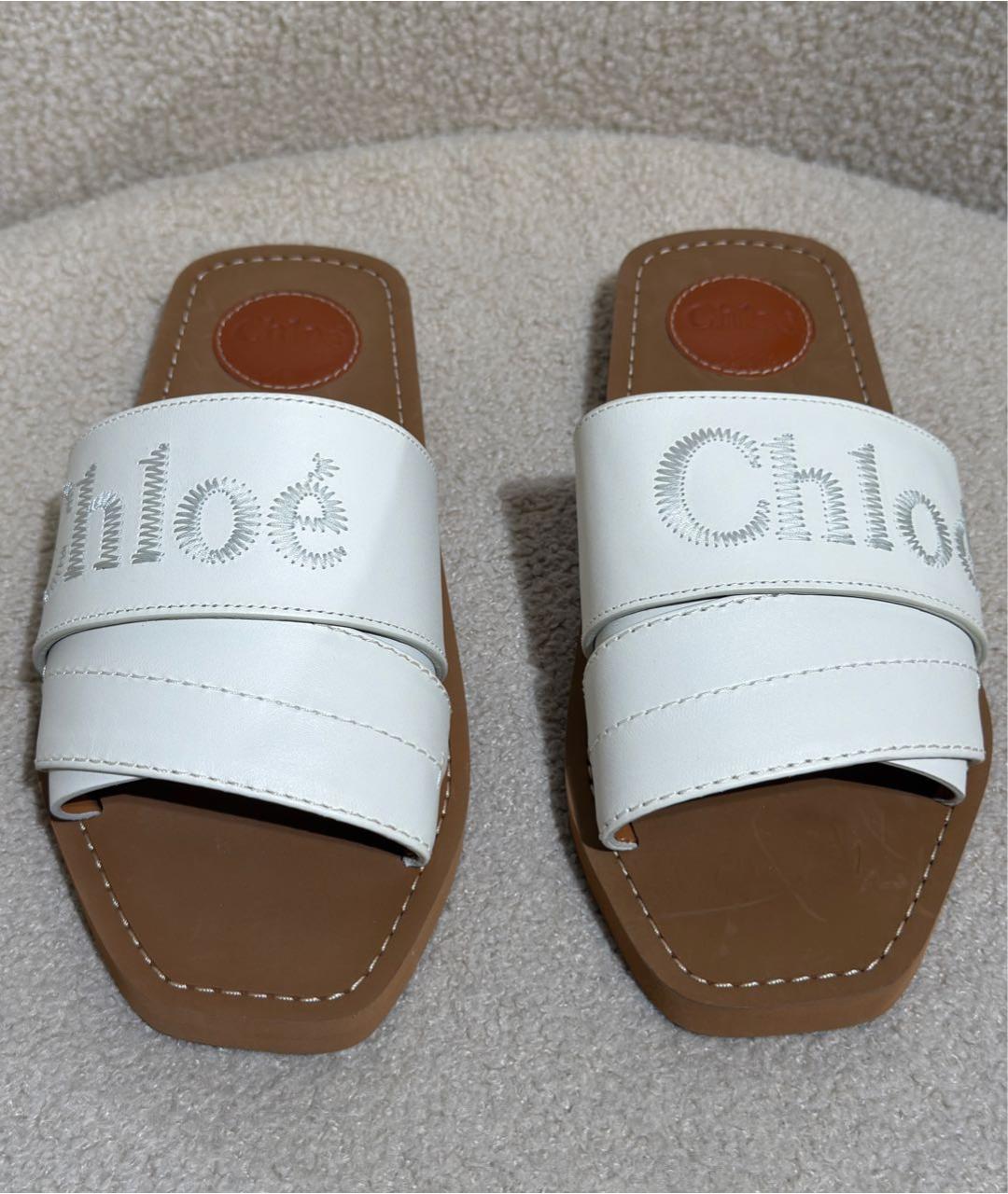 CHLOE Белые кожаные шлепанцы, фото 2