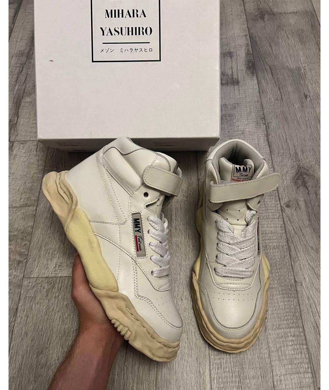 MAISON MIHARA YASUHIRO Белые кожаные высокие кроссовки / кеды, фото 2