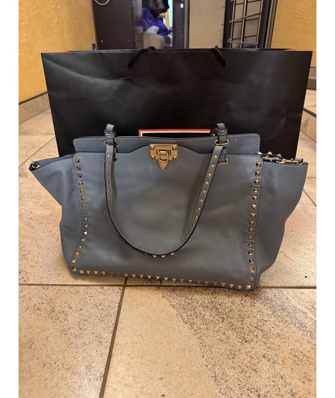 VALENTINO Голубая кожаная сумка с короткими ручками, фото 6