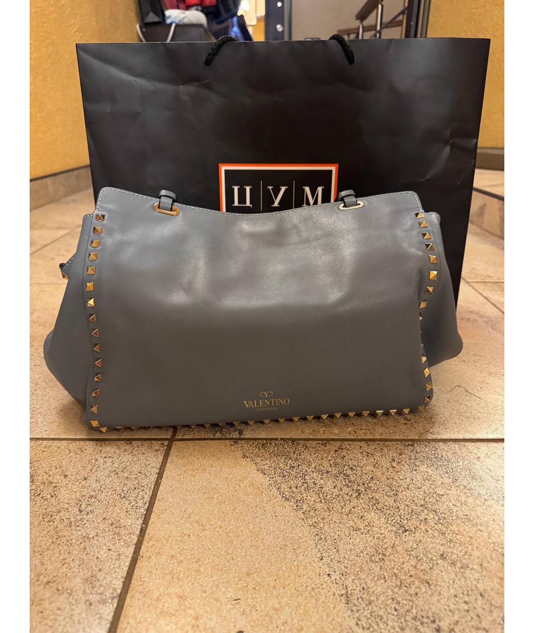 VALENTINO Голубая кожаная сумка с короткими ручками, фото 5