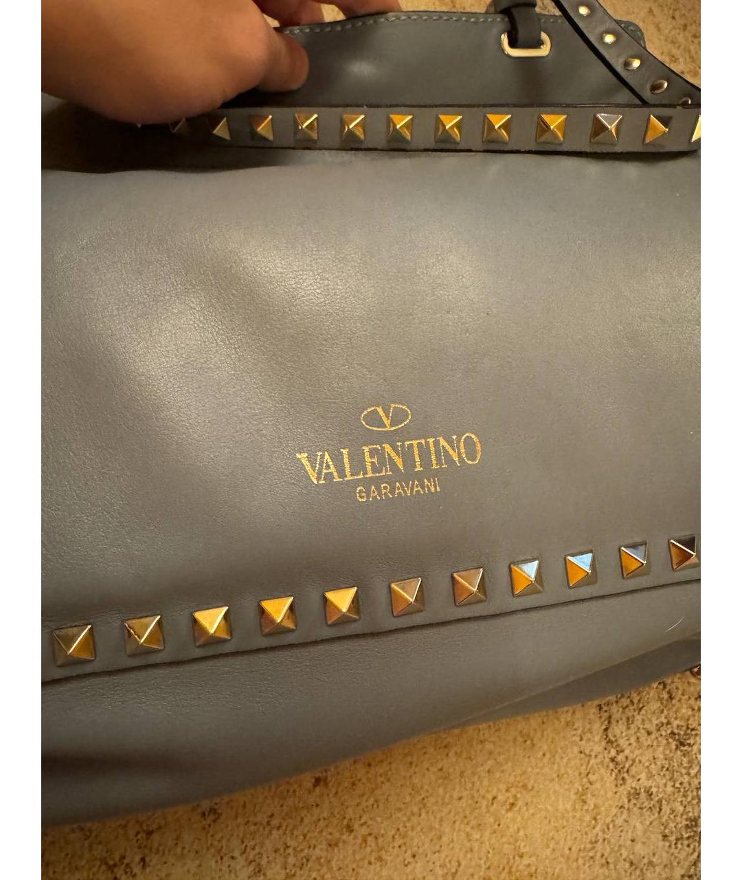 VALENTINO Голубая кожаная сумка с короткими ручками, фото 4