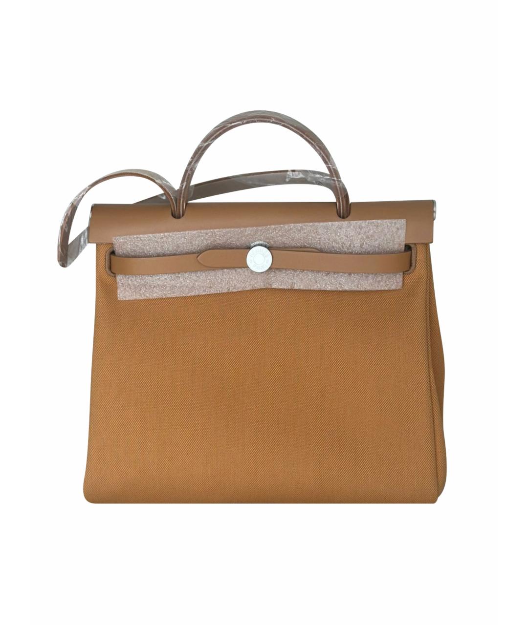 HERMES Коричневая тканевая сумка с короткими ручками, фото 1