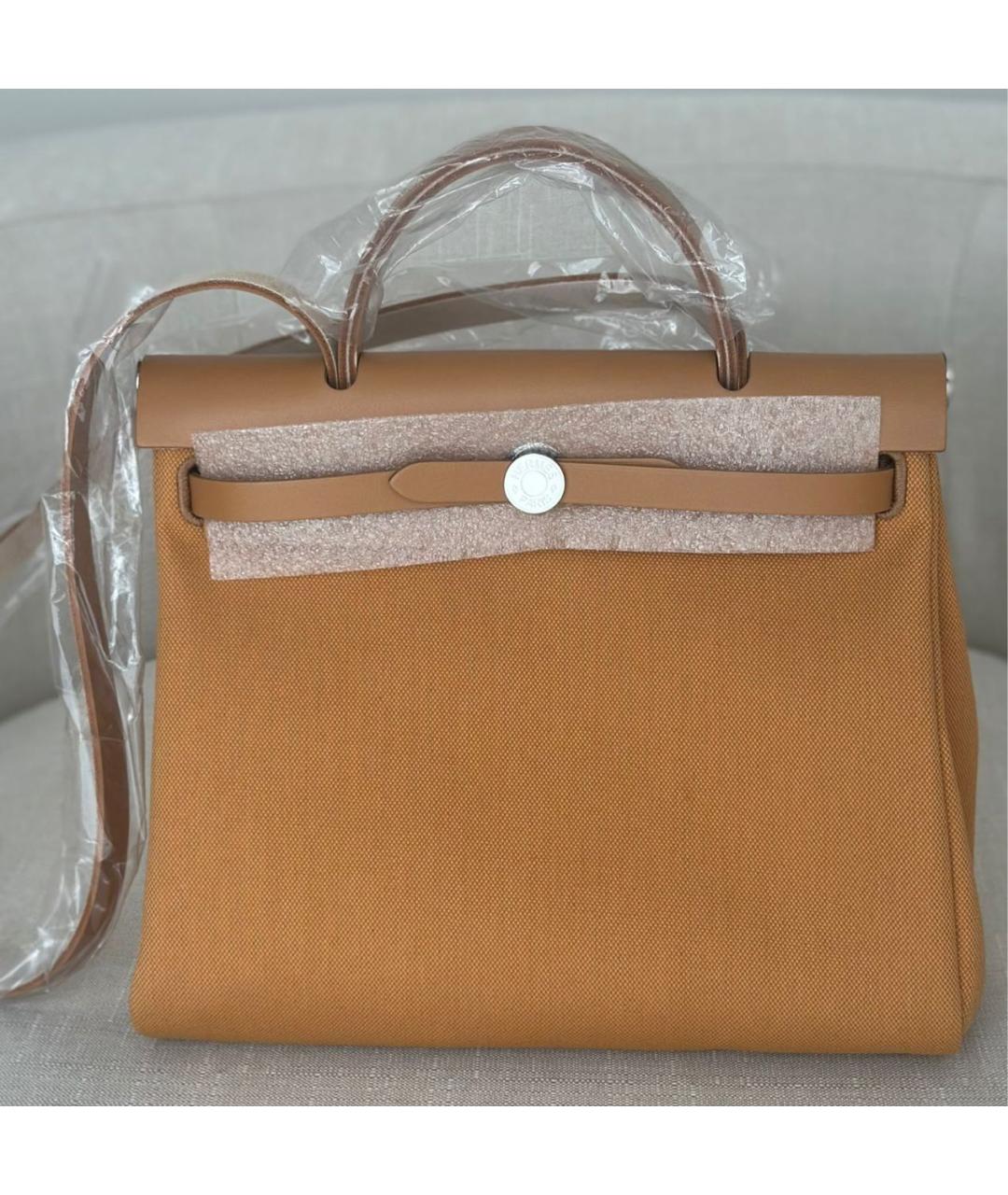 HERMES Коричневая тканевая сумка с короткими ручками, фото 2