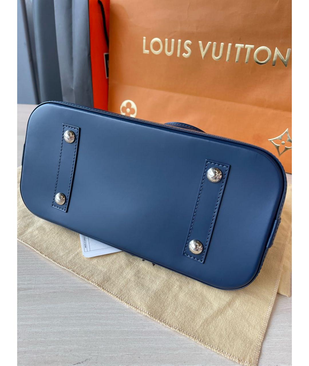 LOUIS VUITTON Темно-синяя кожаная сумка с короткими ручками, фото 6