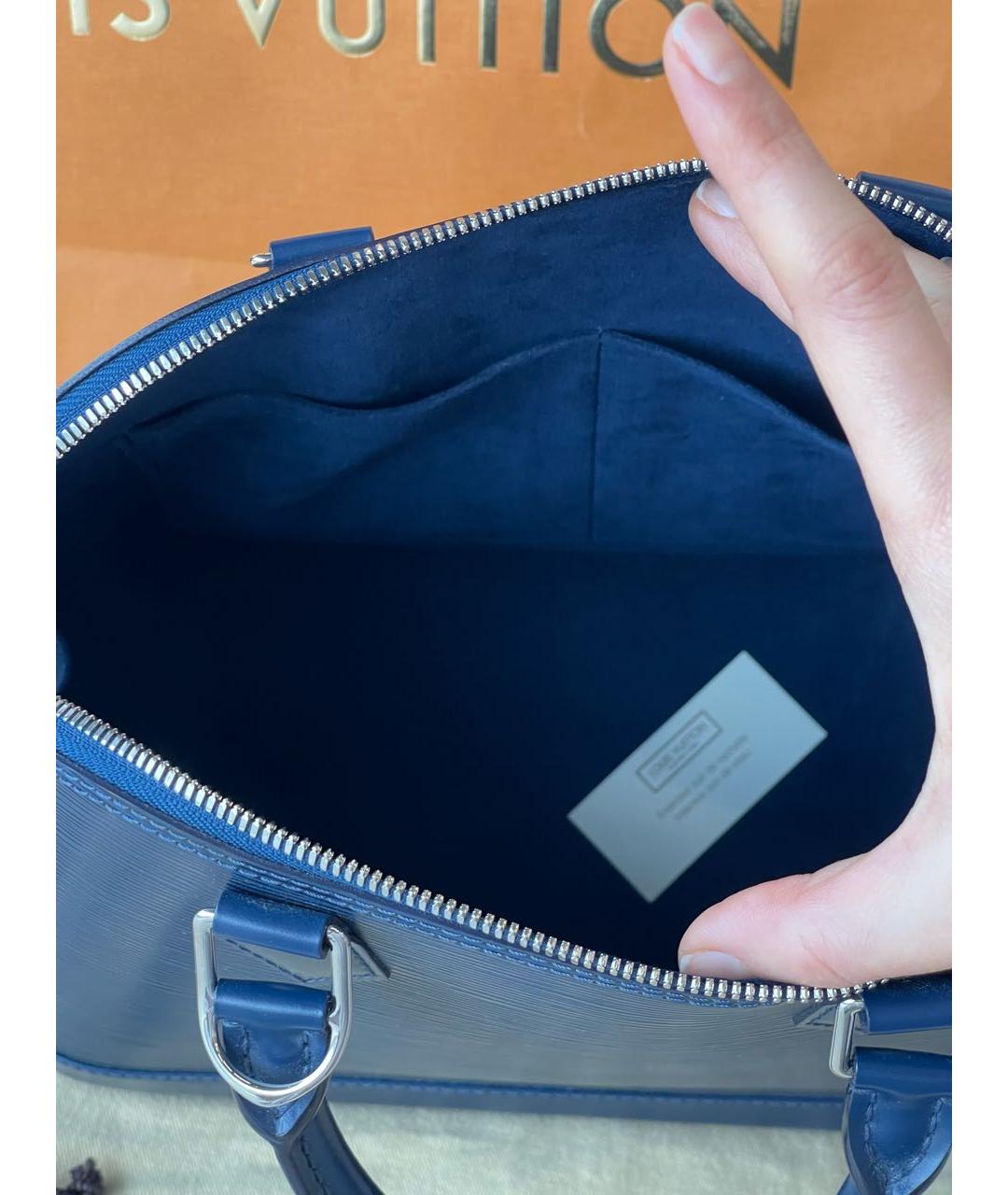 LOUIS VUITTON Темно-синяя кожаная сумка с короткими ручками, фото 4