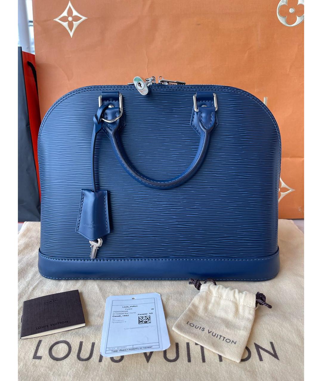 LOUIS VUITTON Темно-синяя кожаная сумка с короткими ручками, фото 3