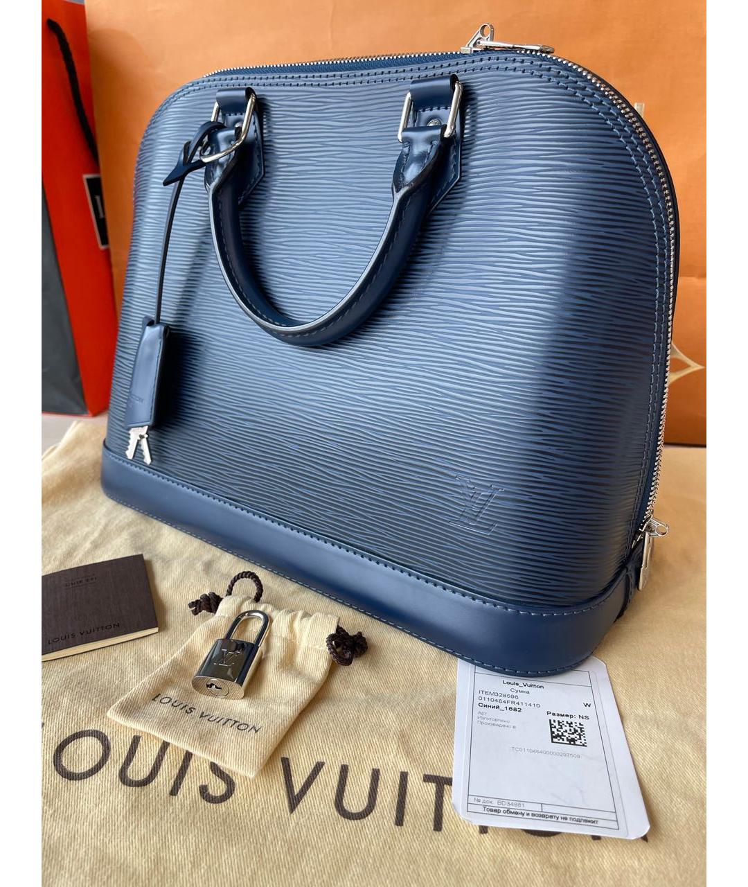 LOUIS VUITTON Темно-синяя кожаная сумка с короткими ручками, фото 2