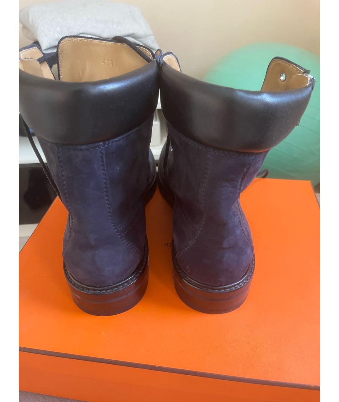 HERMES Темно-синие замшевые высокие ботинки, фото 3