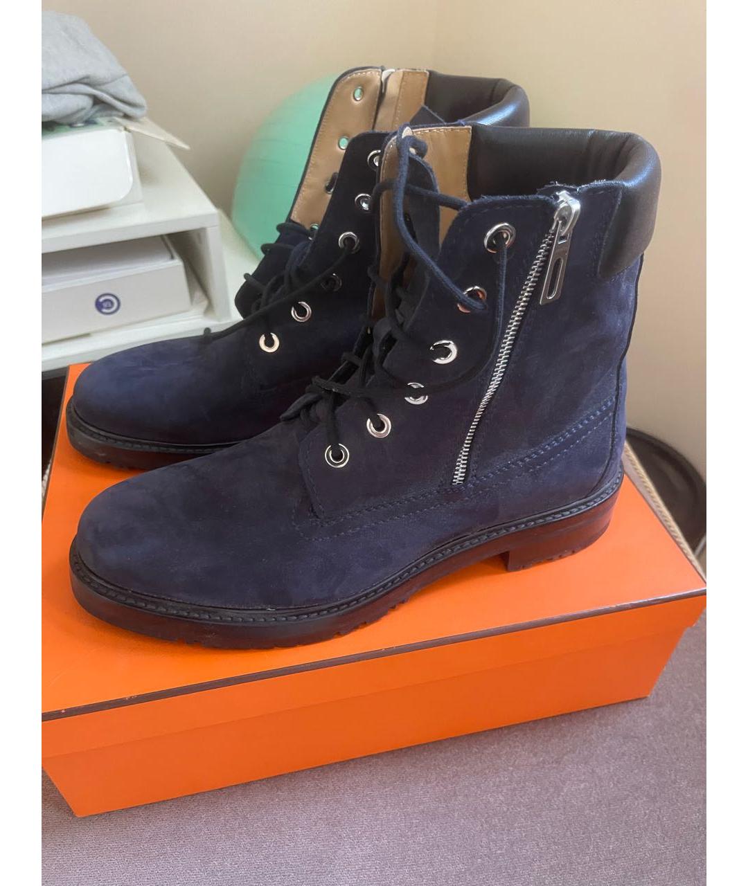 HERMES Темно-синие замшевые высокие ботинки, фото 5
