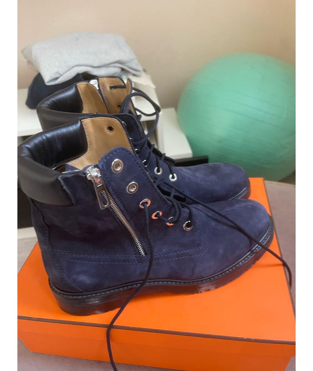 HERMES Темно-синие замшевые высокие ботинки, фото 4