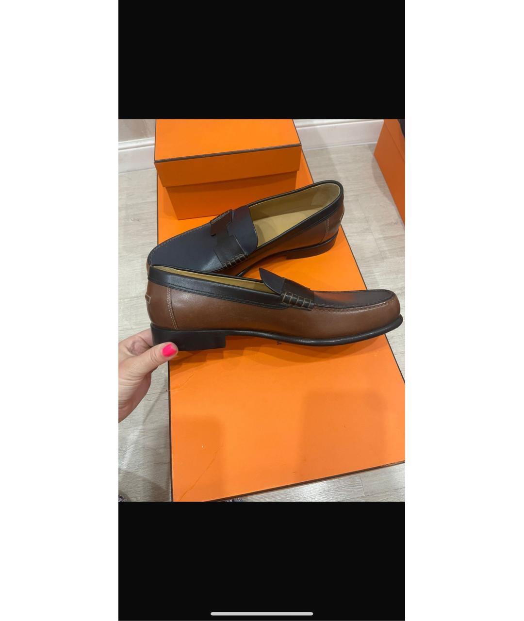 HERMES Коричневые кожаные лоферы, фото 3