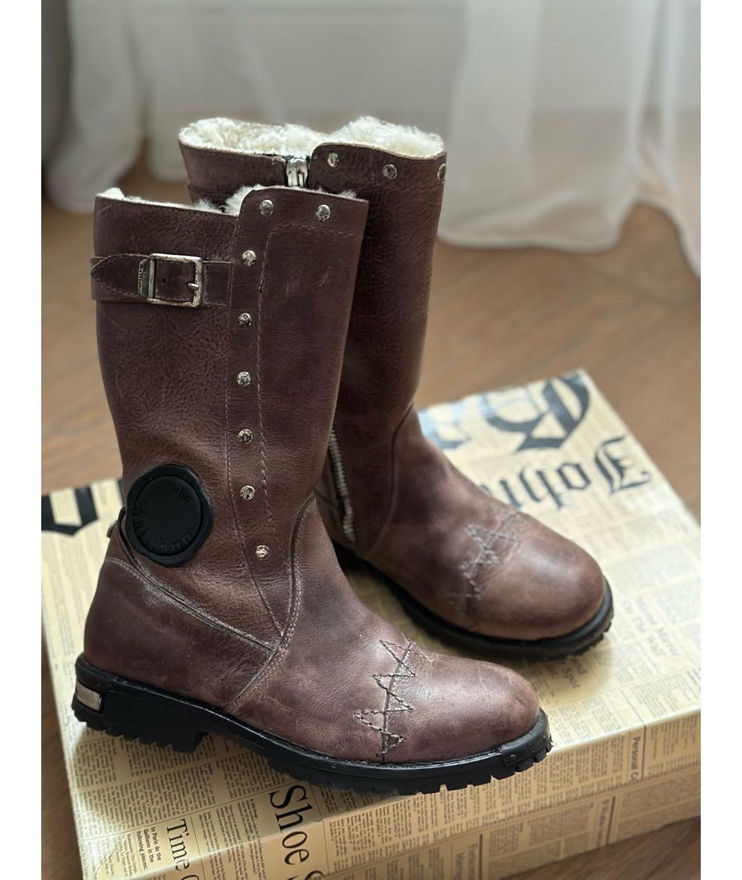 JOHN GALLIANO Коричневые кожаные сапоги, фото 3