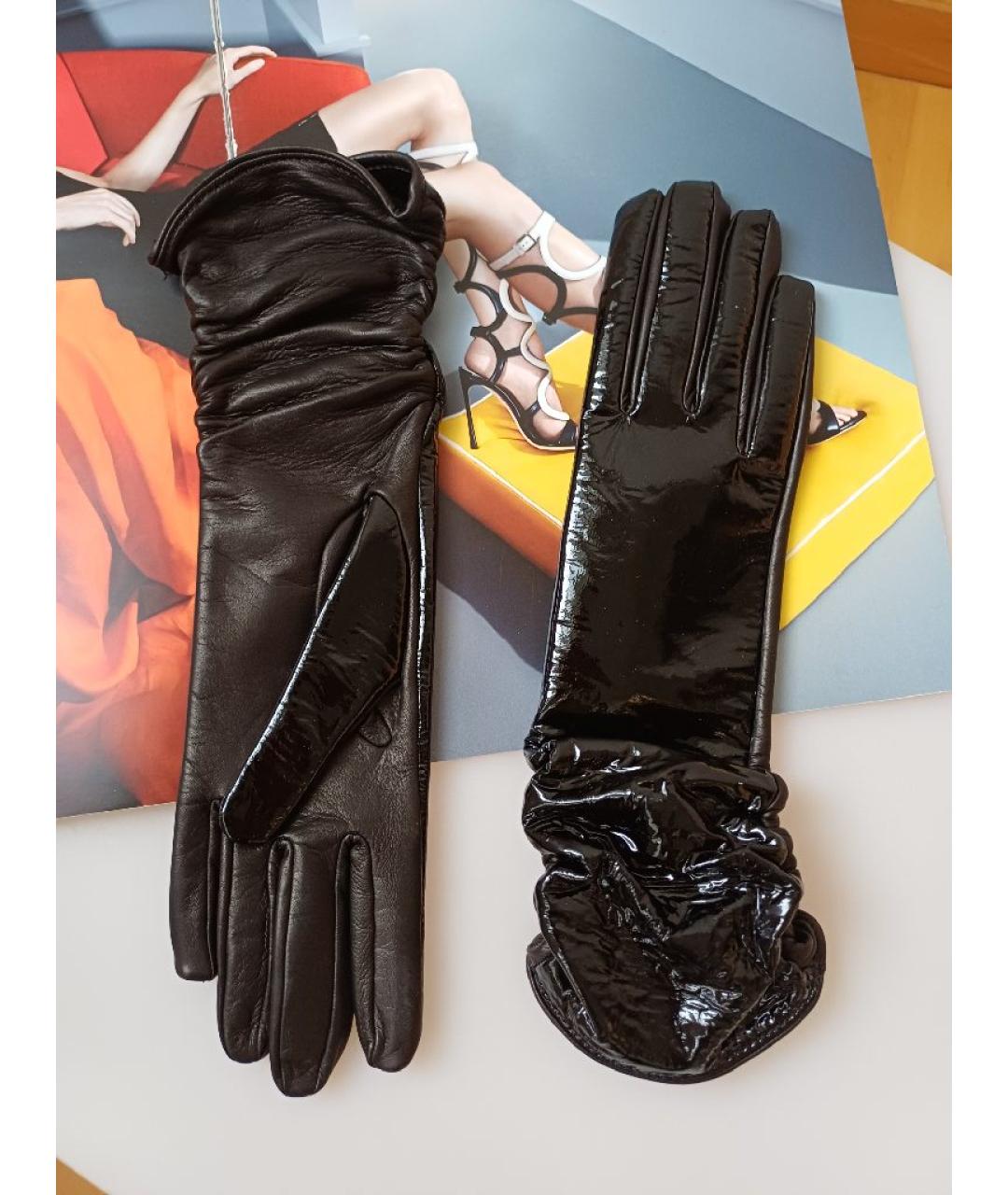 SERGIO ROSSI Черные кожаные перчатки, фото 3