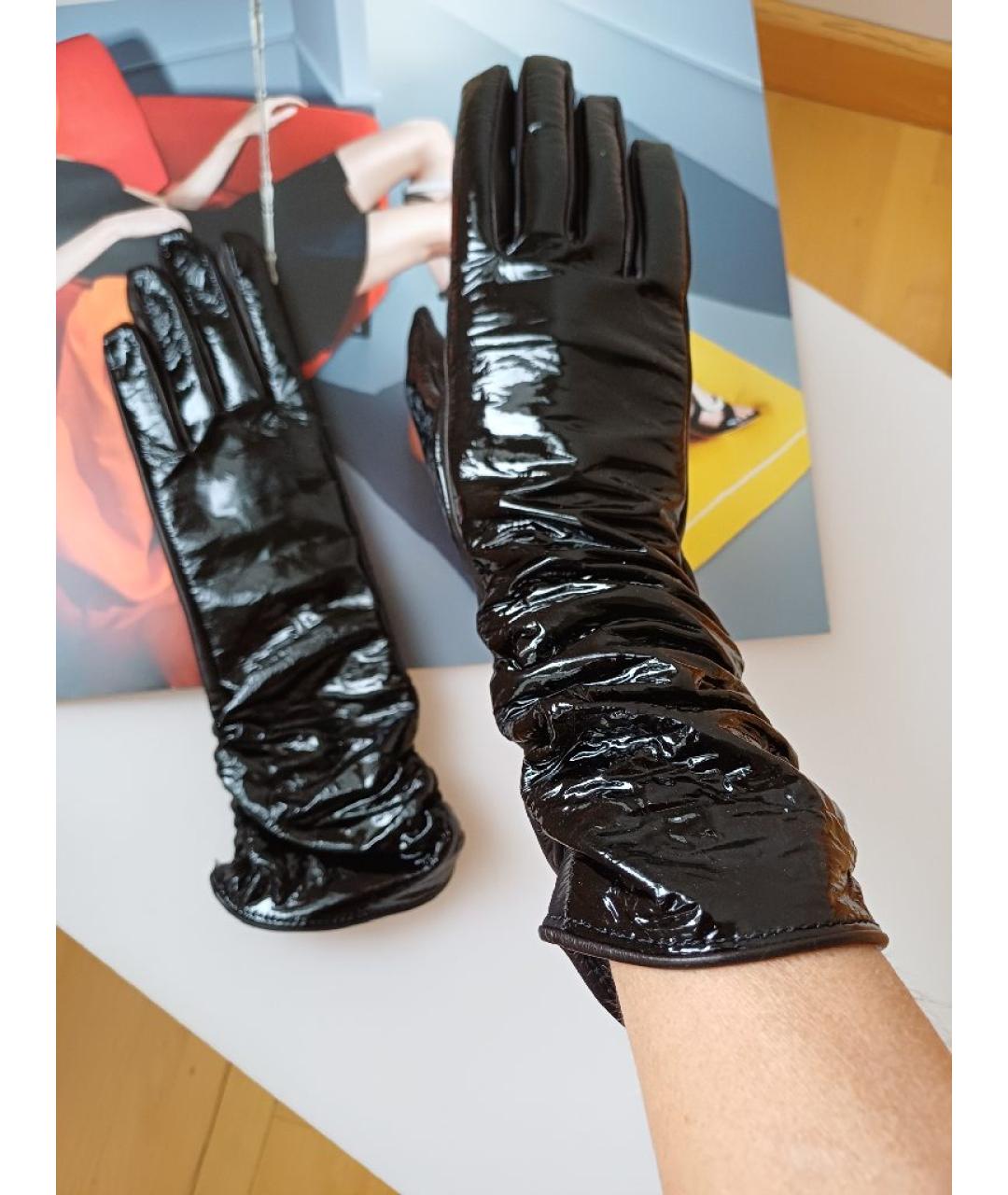 SERGIO ROSSI Черные кожаные перчатки, фото 4