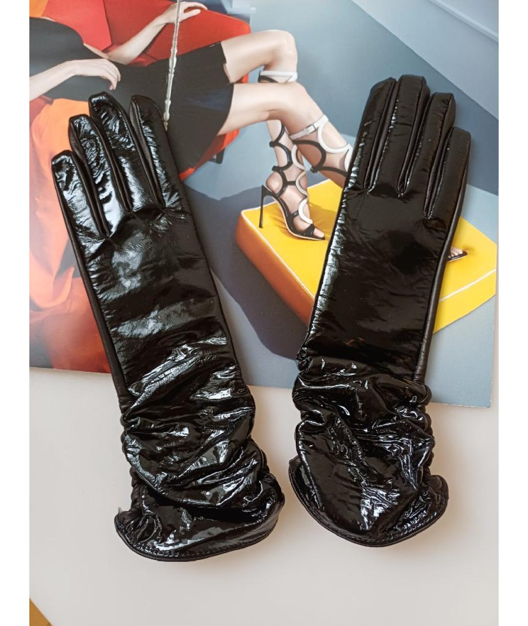 SERGIO ROSSI Черные кожаные перчатки, фото 2