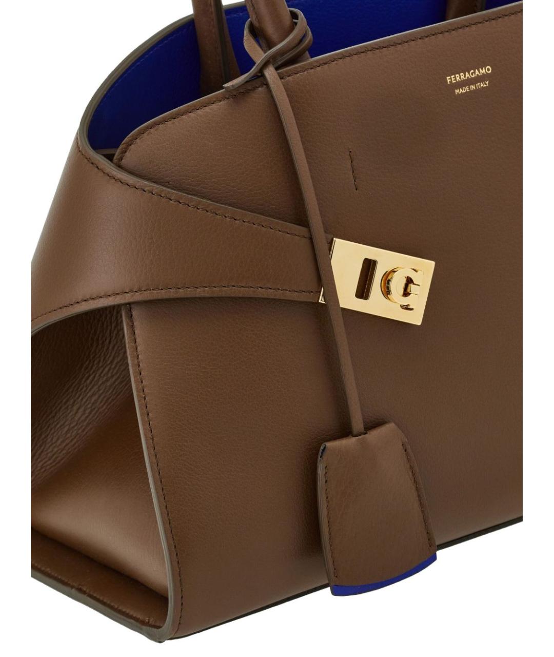 FERRAGAMO Коричневая кожаная сумка тоут, фото 7