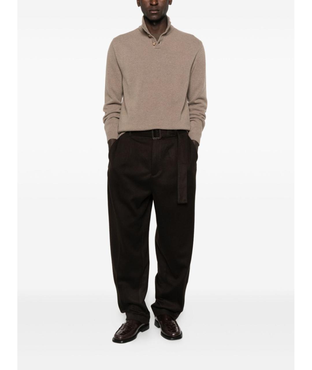 EMPORIO ARMANI Коричневые шерстяные повседневные брюки, фото 2