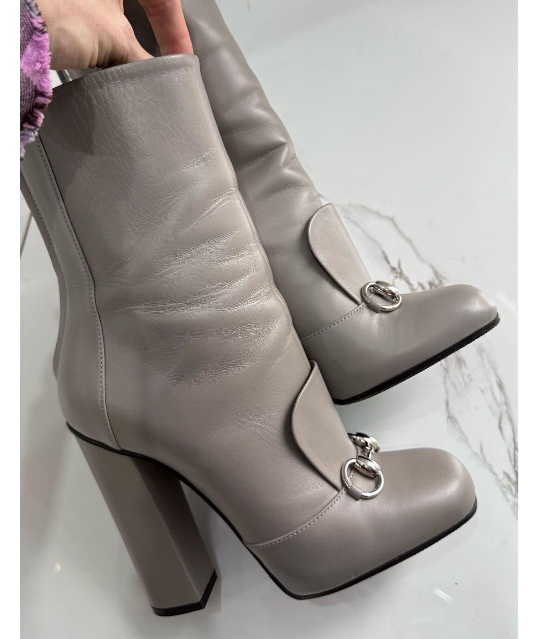 GUCCI Серые кожаные ботильоны, фото 4
