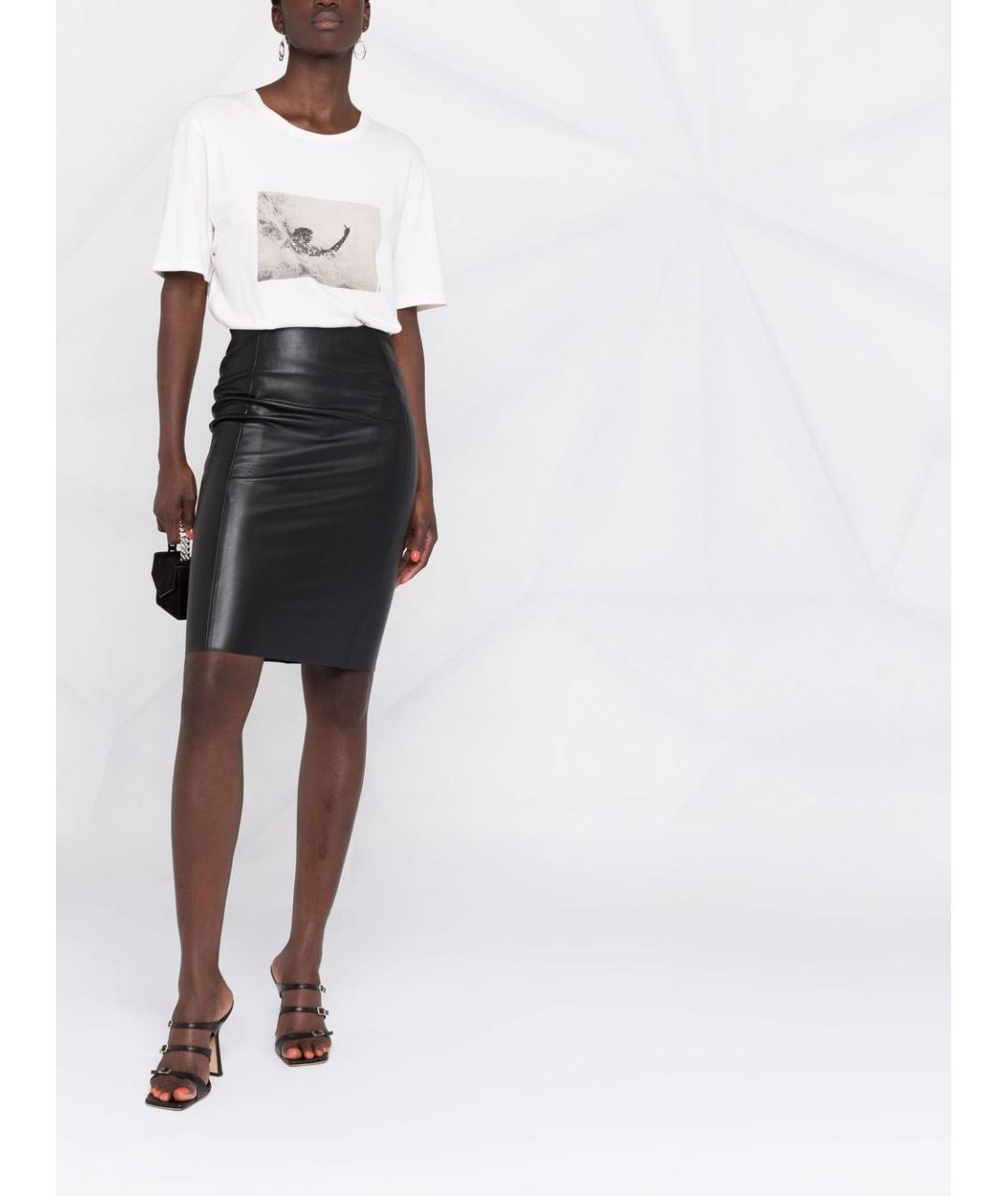 WOLFORD Черная полиуретановая юбка миди, фото 4