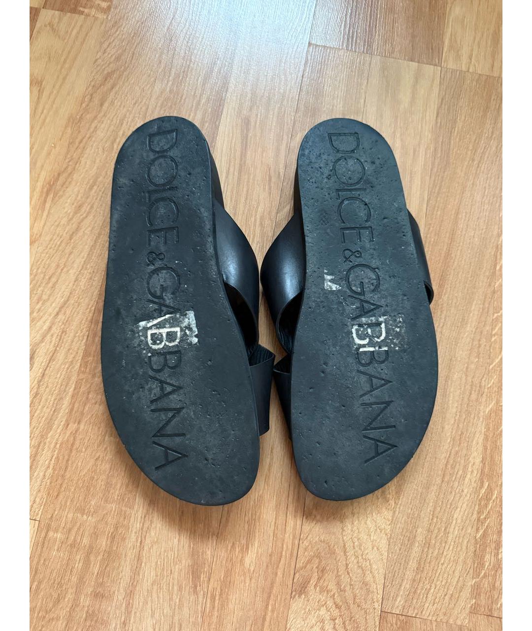 DOLCE&GABBANA Черные кожаные шлепанцы, фото 7