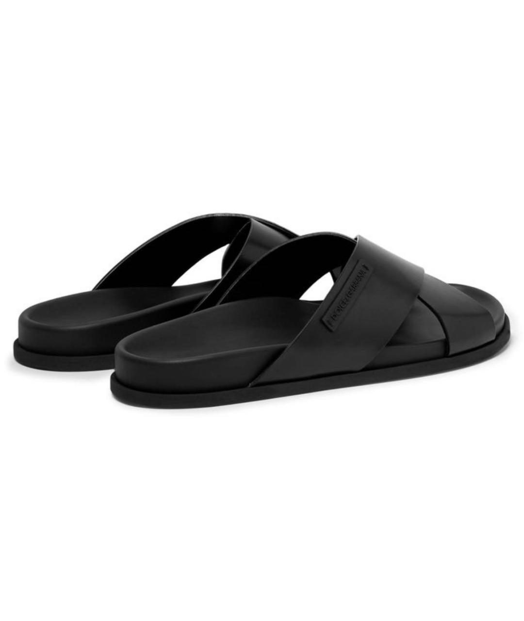DOLCE&GABBANA Черные кожаные шлепанцы, фото 2