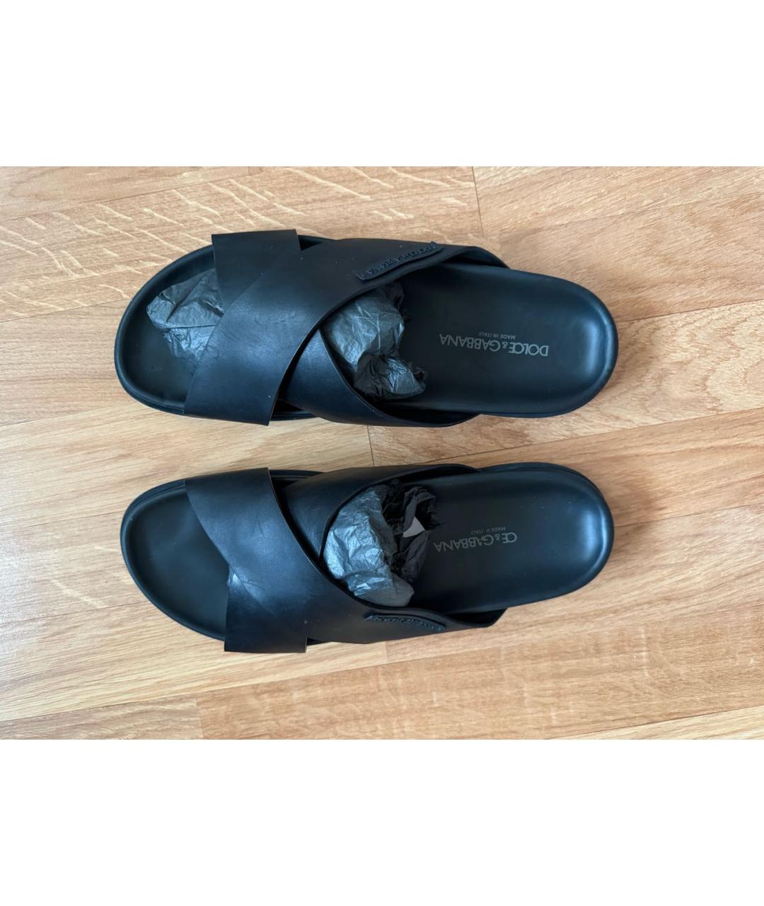 DOLCE&GABBANA Черные кожаные шлепанцы, фото 6