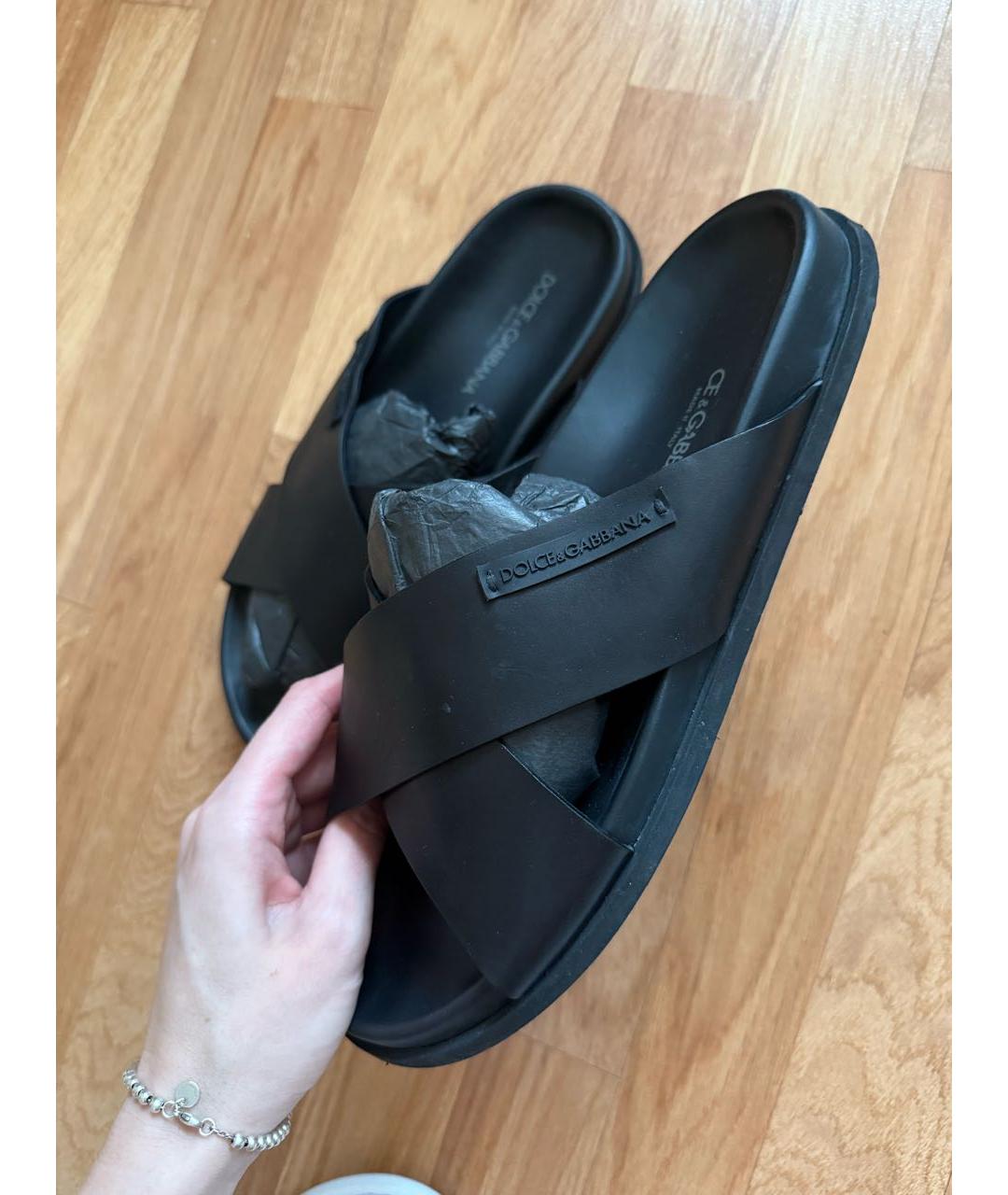 DOLCE&GABBANA Черные кожаные шлепанцы, фото 8