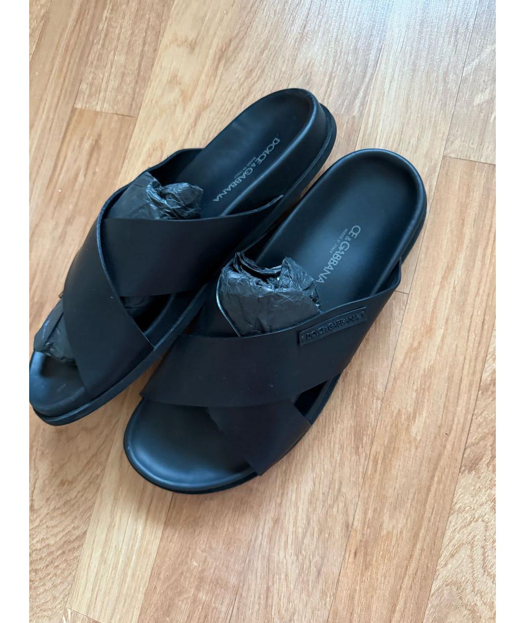 DOLCE&GABBANA Черные кожаные шлепанцы, фото 4