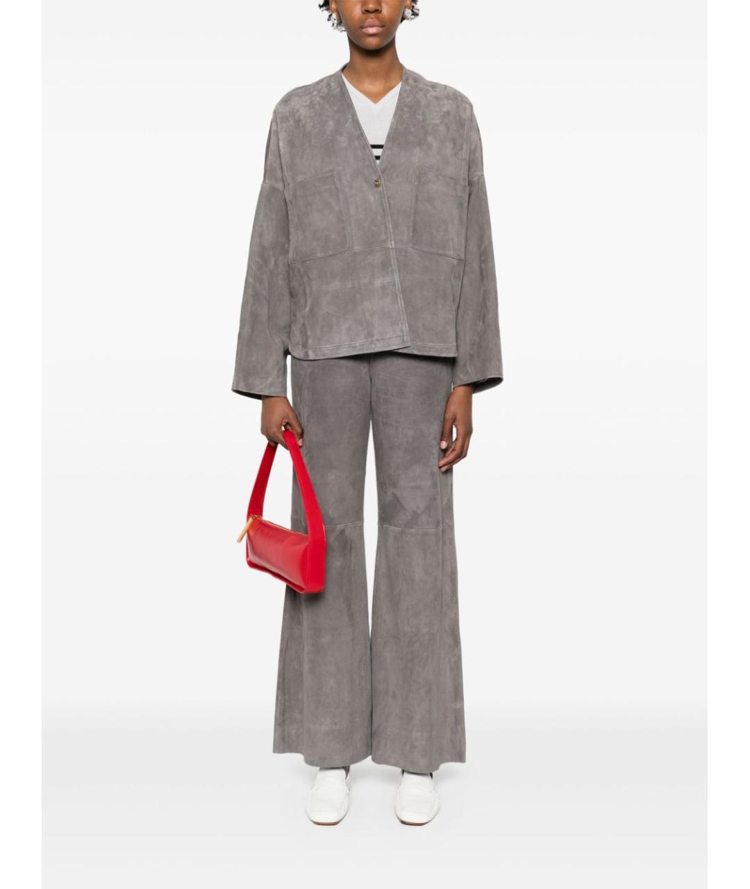 FORTE FORTE Серые полиэстеровые прямые брюки, фото 3