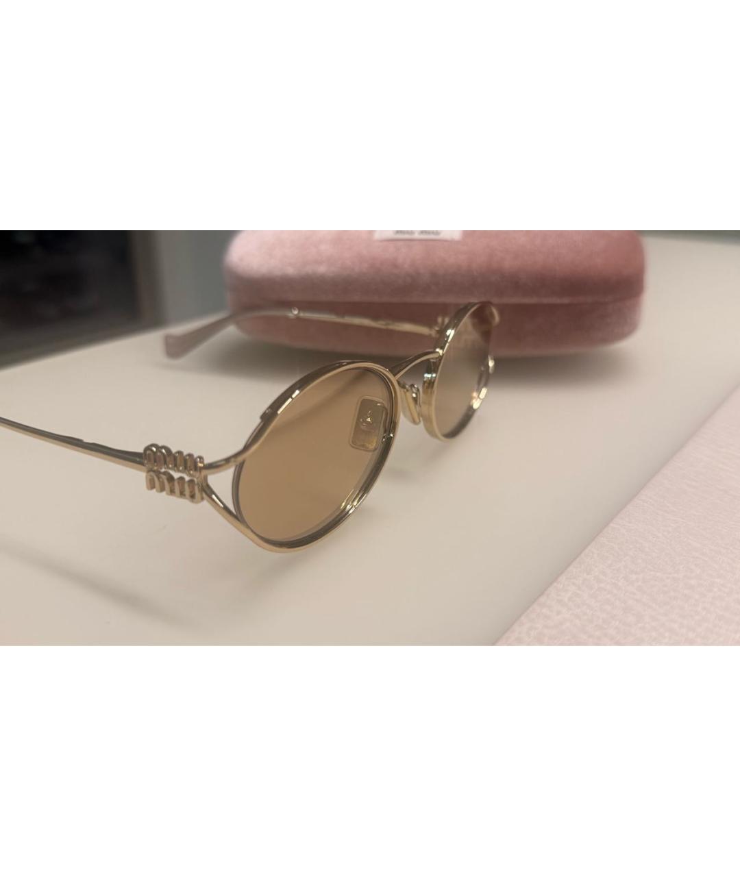 MIU MIU Золотые металлические солнцезащитные очки, фото 2