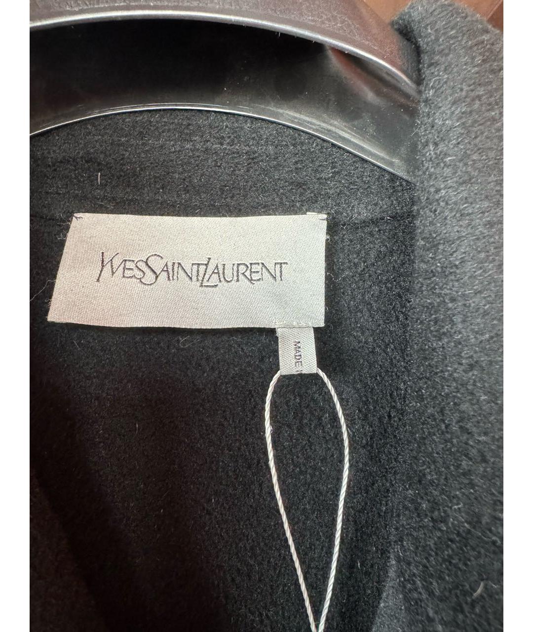 SAINT LAURENT Темно-синее шерстяное пальто, фото 4