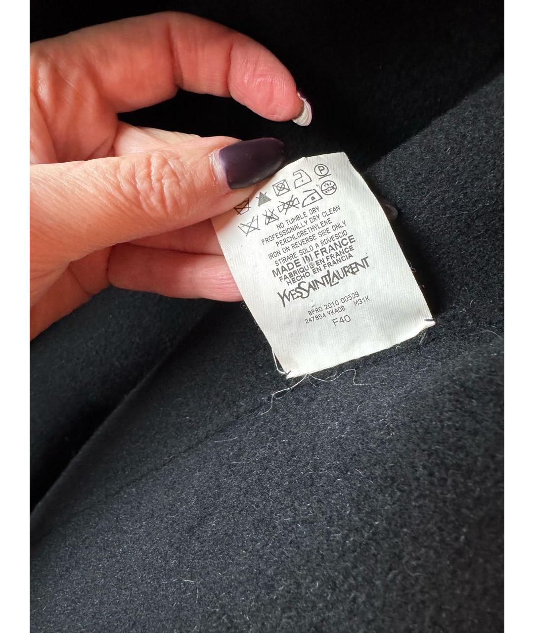 SAINT LAURENT Темно-синее шерстяное пальто, фото 5