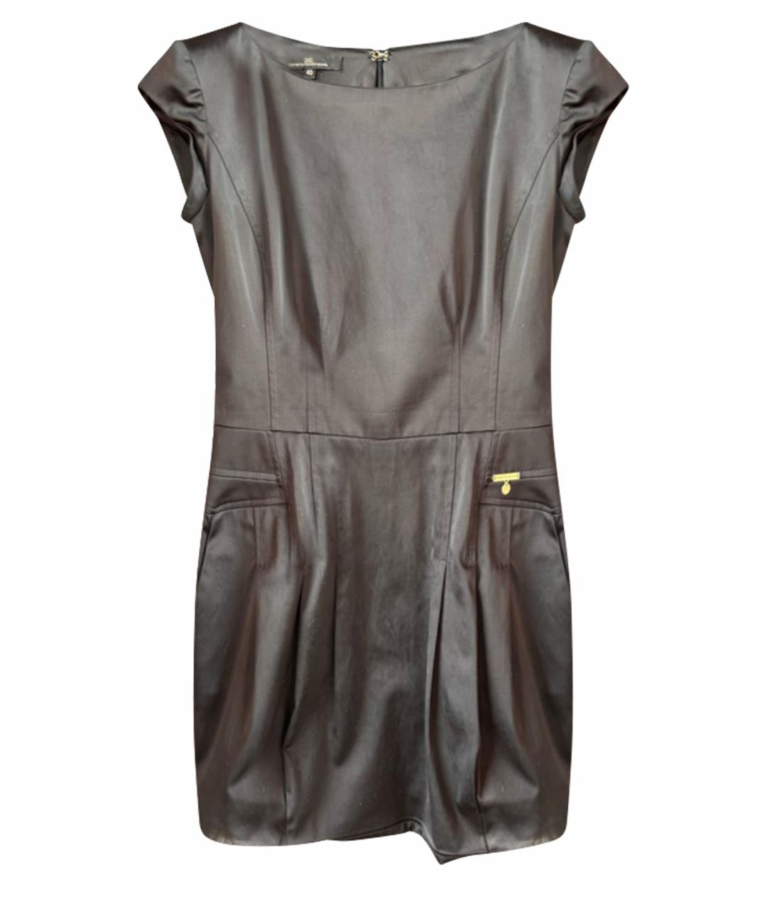 ELISABETTA FRANCHI Черное хлопко-эластановое коктейльное платье, фото 1