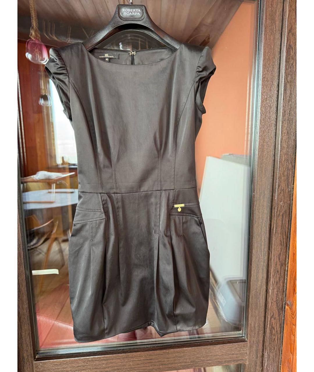 ELISABETTA FRANCHI Черное хлопко-эластановое коктейльное платье, фото 7