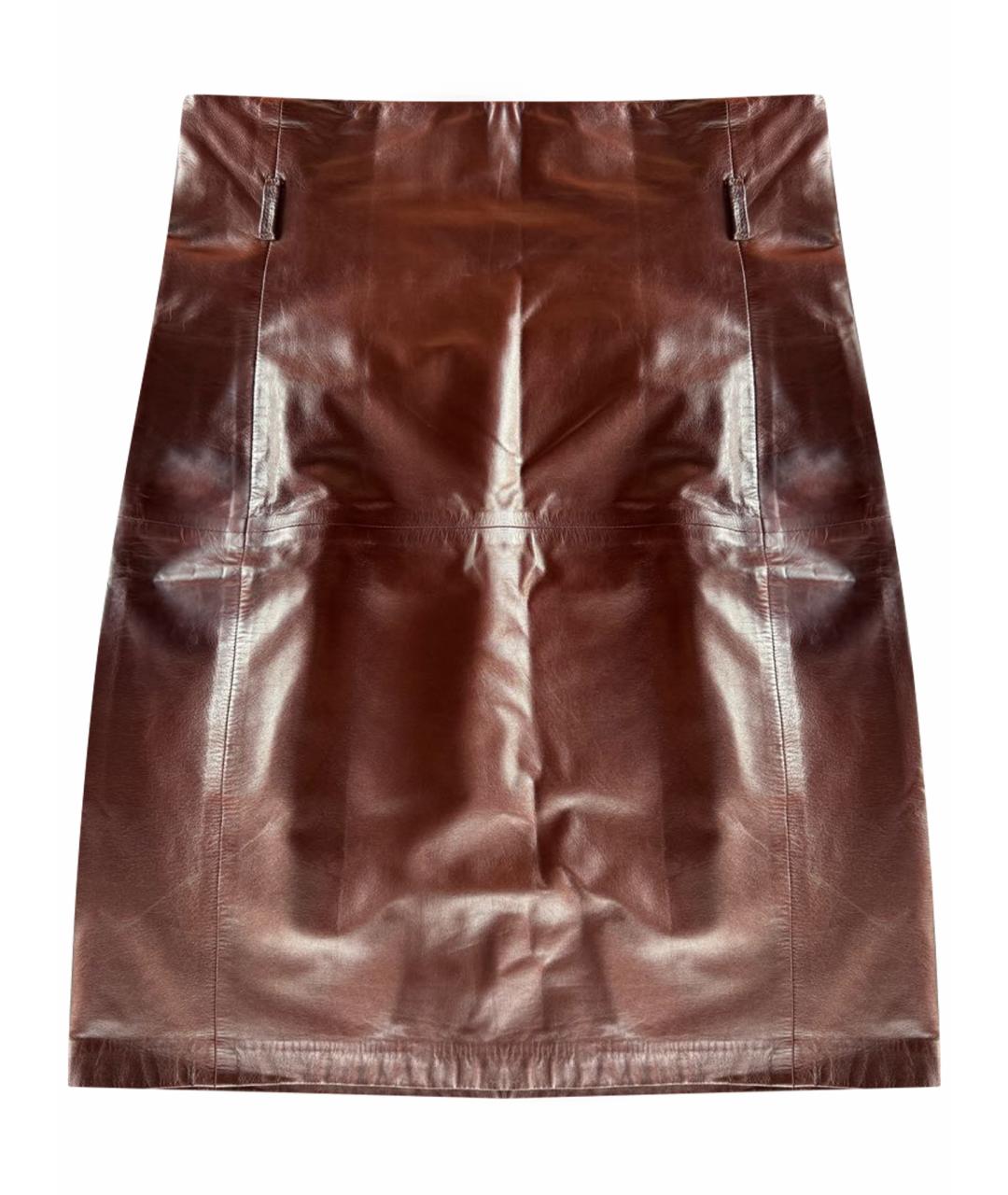 BOTTEGA VENETA Коричневая кожаная юбка миди, фото 1